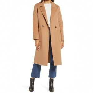 Nordstrom halogen XL Double face wool trench coat long camel oversized neutral
